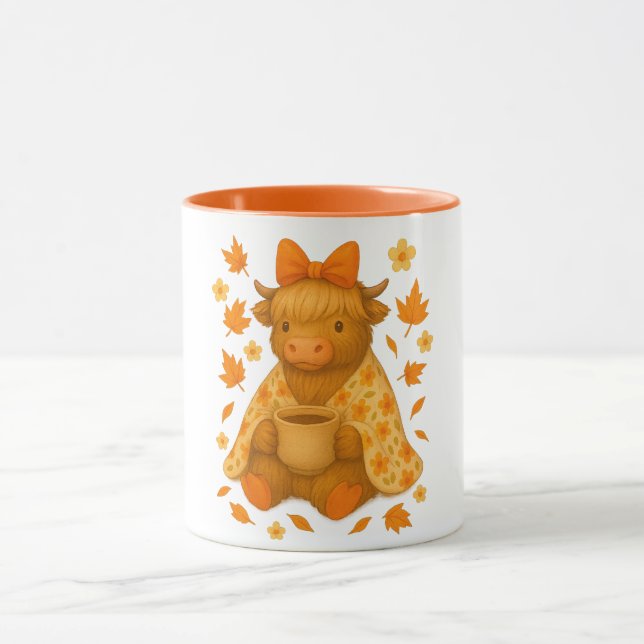 Taza Hyturtle Fall Highland Cow with Maple Leaves Coffe (Centro)
