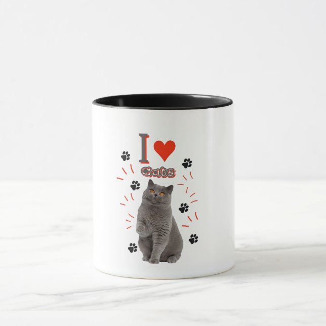 Taza I ❤️ Cats – Cute Cat & Paw Print Design (Centro)