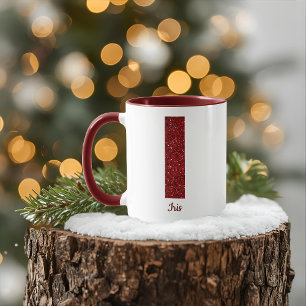 Taza I con monograma de purpurina moderna y nombre