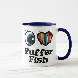Taza I Love (Heart) Puffer Fish