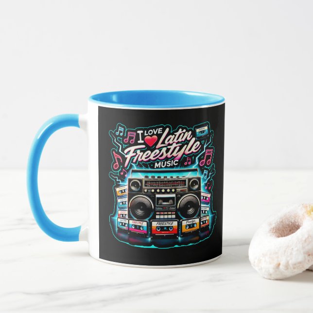 Taza I Love Latin Freestyle Music  (Con donut)