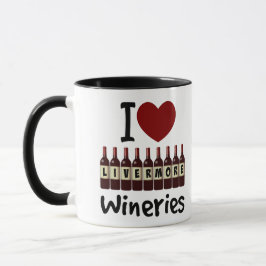Taza I Love Livermore Wineries Heart and Wine Bottles
