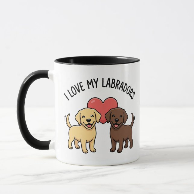 Taza I Love My Labradors Mug – Cute Yellow & Chocolate  (Izquierda)