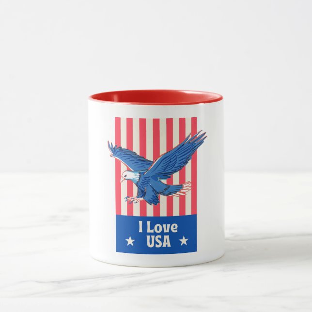 Taza "I Love USA" Diseño de la bandera del águila (Centro)