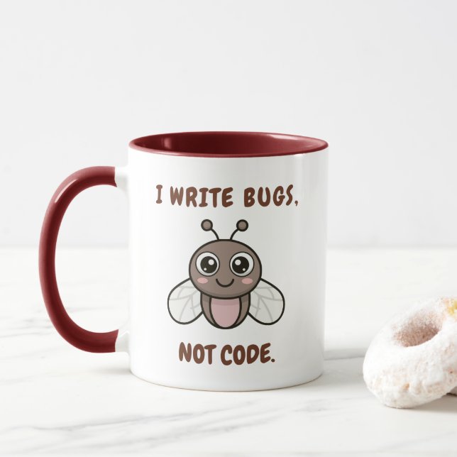 Taza I write bugs, not code (Con donut)