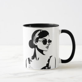 Taza Icône rétro en noir et blanc, élégance intemporel.