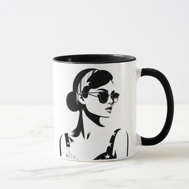 Taza Icône rétro en noir et blanc, élégance intemporel. (Derecha)