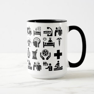 Taza Iconos médicos diseño negrita en blanco y negro