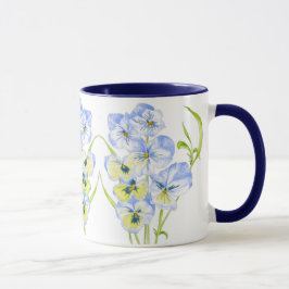 Taza Icy Blue Pansies en una peluca