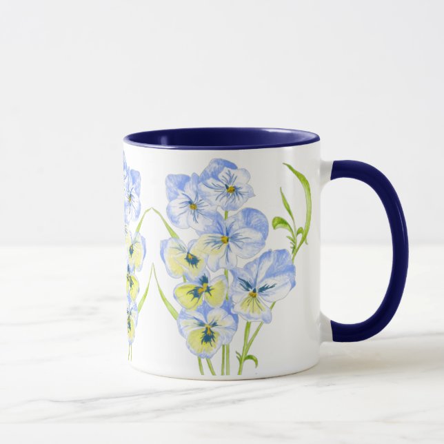 Taza Icy Blue Pansies en una peluca (Derecha)