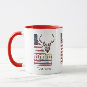 Taza Idaho United States Retro Map Vintage Deer USA