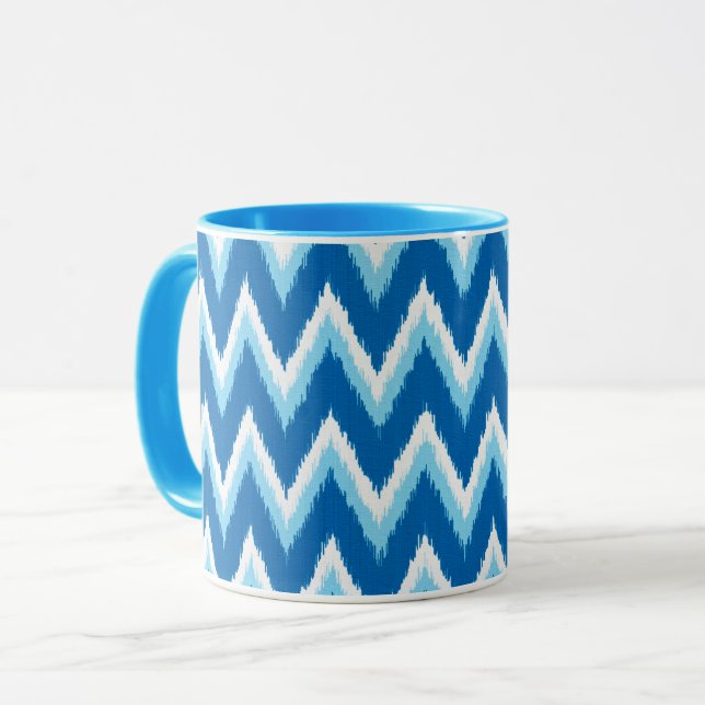 Taza Ikat Chevron Stripes - Cobalto, azul cielo y blanc (Anverso izquierdo)