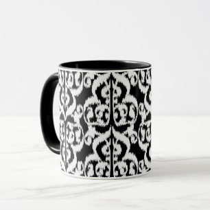 Taza Ikat Moorish Damask - blanco y negro