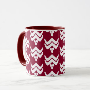 Taza Ikat Stylized Floral - Burgundy y White Mug
