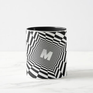 Taza Ilusión óptica en blanco y negro, monograma blanco