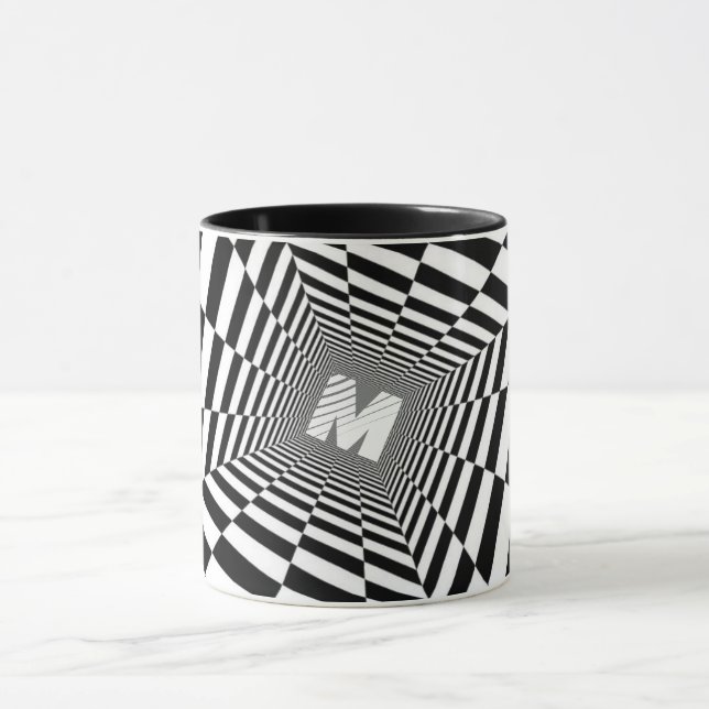 Taza Ilusión óptica en blanco y negro, monograma blanco (Centro)