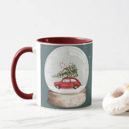 Taza ilustracion acuarela de un globo de nieve de Navid