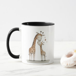 Taza Ilustración adorable de mamá y bebé jirafa