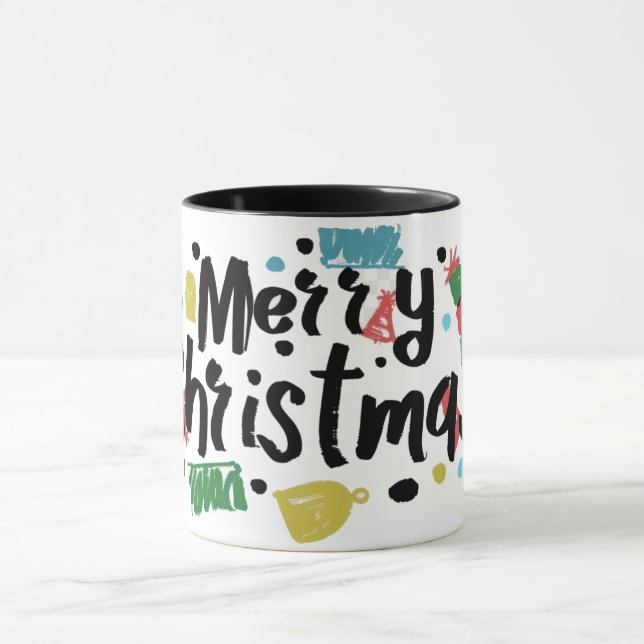 Taza Ilustracion alegre navidad texto. (Centro)