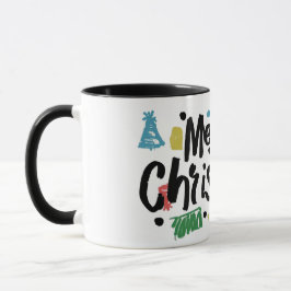 Taza Ilustracion alegre navidad texto.