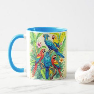 Taza Ilustración Botánica de Aves Tropicales