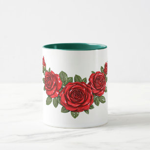 Taza Ilustración Botánica de Rosas Rojas