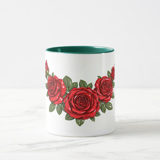 Taza Ilustración Botánica de Rosas Rojas (Centro)