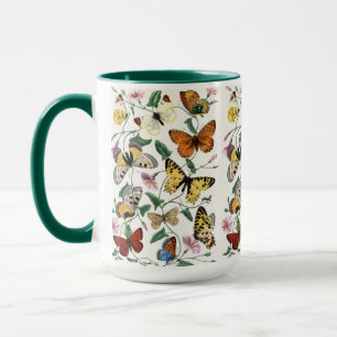 Taza Ilustracion botánico de mariposa y polilla