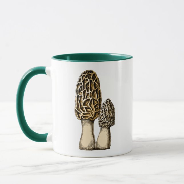Taza Ilustracion botánico Morel Mushroom Vintage (Izquierda)