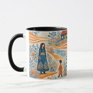 Taza Ilustración caprichosa de arte popular de Madre e