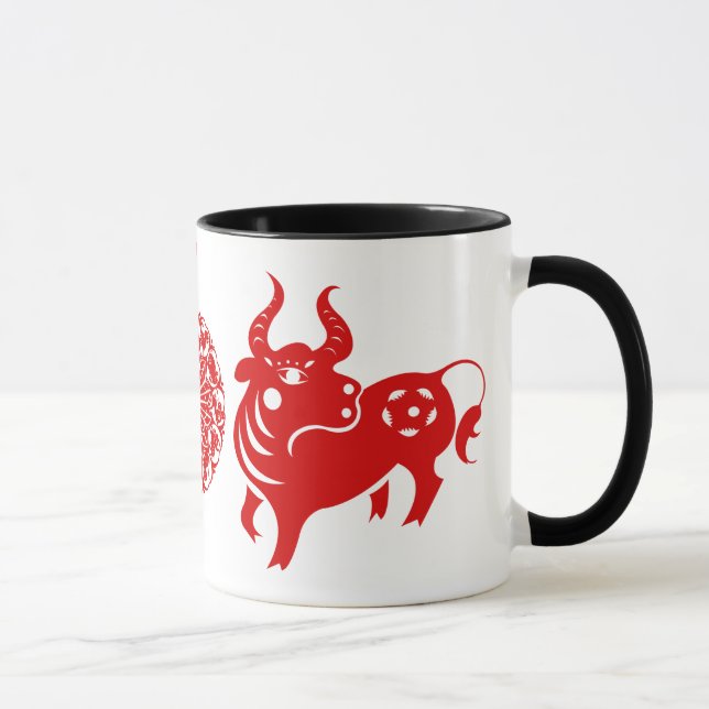 TAZA ILUSTRACION CHINO DEL BUEY PAPERCUT DEL ZODIACO (Derecha)
