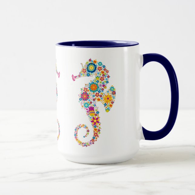 Taza Ilustracion Cute Colorful Floral Seahorse (Derecha)