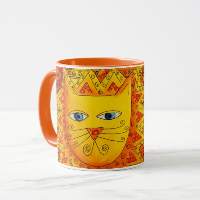 Taza Ilustracion de acuarela de león con patrones (Anverso izquierdo)