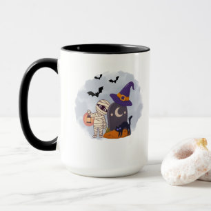 Taza Ilustración de adorable momia de Halloween y bruja