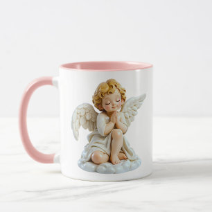 Taza Ilustración de ángel lindo rezando blanco