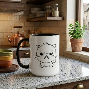 Taza Ilustración de arte de línea de gato enfadado y ad