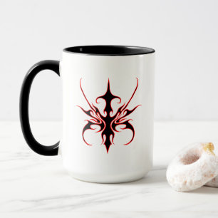 Taza Ilustración de arte de línea tribal roja y negra f