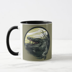 Taza Ilustración de arte de pantano de caimán feroz