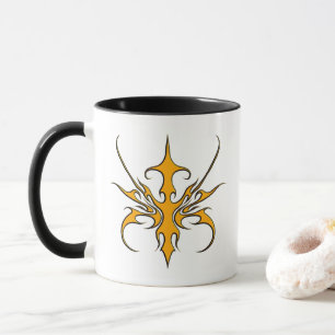 Taza Ilustración de arte lineal tribal naranja feroz