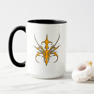 Taza Ilustración de arte lineal tribal naranja feroz
