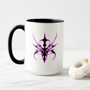 Taza Ilustración de arte lineal tribal negro y rosa fer