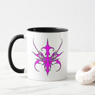 Taza Ilustración de arte lineal tribal rosa y negro fer