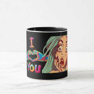 Taza Ilustración de Arte Pop de Manos en Forma de Coraz