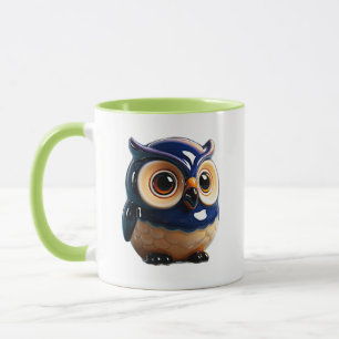 Taza Ilustración de búho brillante adorable azul
