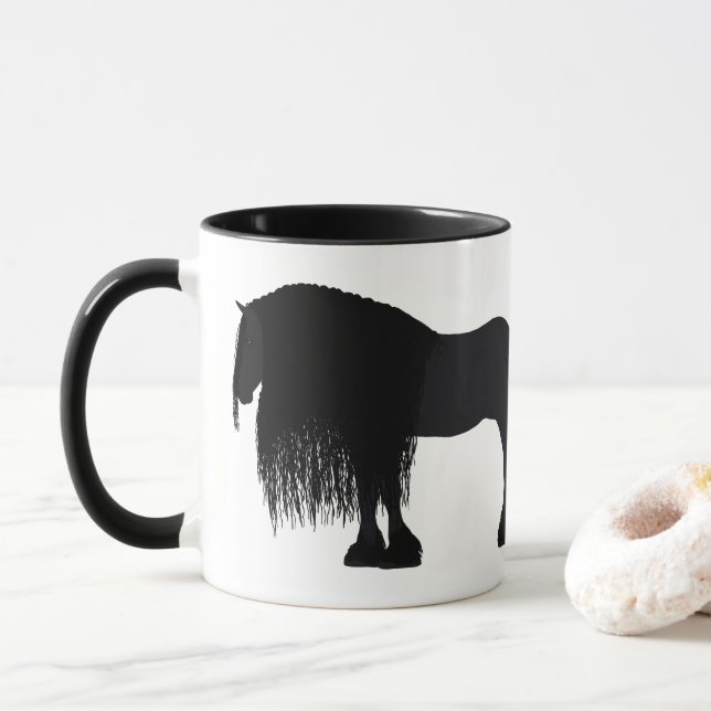 Taza Ilustracion de caballo frisón personalizado (Con donut)