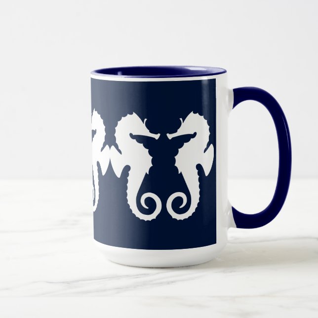 Taza Ilustracion de Caballos Marinos Náuticos Blancos (Derecha)