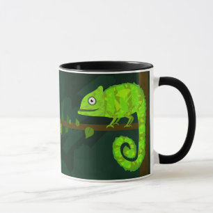 Taza Ilustración de camaleón verde lindo Reptil tropica