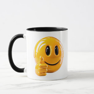 Taza Ilustración de Cara Sonriente Amarilla con Pulgar