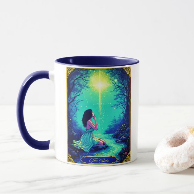 Taza Ilustración de Carta de Tarot, La Estrella (Con donut)