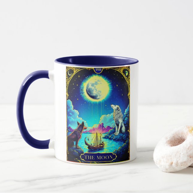 Taza Ilustración de Carta de Tarot, La Luna (Con donut)